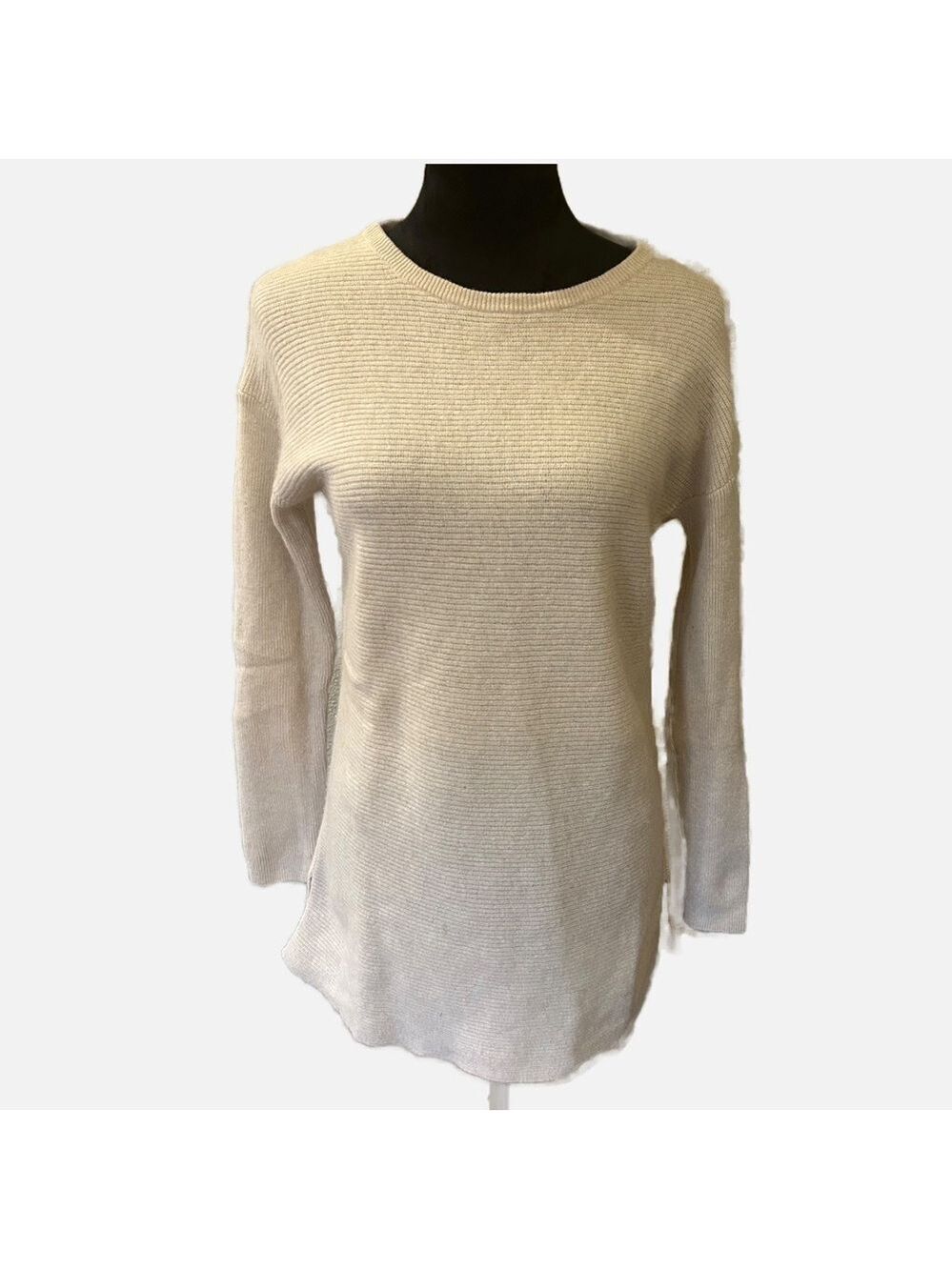 MNG Suit Women’s 100% Cashmere Tunic Sweater Cream Sz 8 US Drop Shoulder